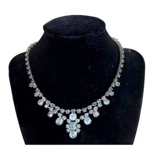 Vintage Rhinestone Choker Necklace Glass Blue Stones Flapper Art Deco Bib